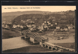 AK Schandau, Schandauer Brücke Mit Wendischfähre Aus Der Vogelschau  - Bad Schandau