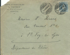 SUISSE 25c GENEVE POUR STE FOY LES LYON ( RHONE ) DE 1902 LETTRE COVER - Storia Postale