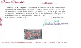 TIENTSIN 1918 Espresso Da 12 Cent Su 30 Usato Sovrastampato (Sassone N.2) Valore Catalogo  900 Euro - Tientsin