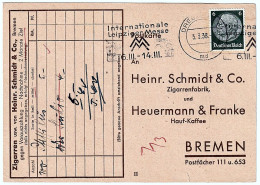 Heinr. Schmidt & Co.Zigarrenfabrik Und Heurenmann & Franke Hauf-Kaffe Siegel DRESDEN Internazionale Leipziger Messe 1938 - Tarjetas