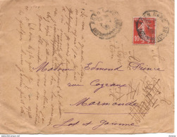 Lettre De 1906 D'Agen Pour Marmande Type Semeuse Fond Plein - 1877-1920: Periodo Semi Moderno