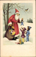 CPA Glückwunsch Weihnachten, Weihnachtsmann, Kinder, Spielzeuge, Teddybär - Autres & Non Classés