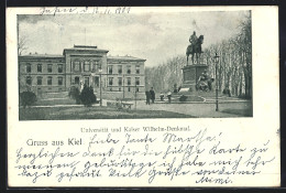 AK Kiel, Universität & Kaiser Wilhelm-Denkmal  - Kiel