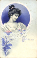 Art Nouveau Lithographie Portrait Einer Frau - Autres & Non Classés