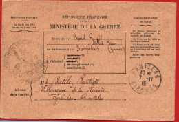 (RECTO / VERSO) MINISTERE DE LA GUERRE - CACHET HOPITAL TEMPORAIRE LE 7/11/1915 - BULLETIN DE SANTE D' UN MILITAIRE - Covers & Documents