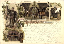Lithographie Halberstadt Am Harz, Rathauskeller, Rathaus - Autres & Non Classés