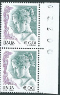 Italia 2002 ; “La Donna Nell' Arte” ; Da € 0,01 : Coppia Di Bordo Destro Con Numero Del Foglio. - 2001-10:  Nuevos
