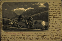 Clair De Lune Lithographie Beatenberg Kanton Bern, Totalansicht, Kirche - Autres & Non Classés