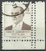 Turkey; 1961 Regular Stamp 10 K. ERROR "Double Perf." - Used Stamps