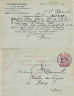 PARIS ENTIER POSTAL REPIQUE 1907 REPIQUAGE ET. METALLURGIQUES A. DURENNE - 1877-1920: Période Semi Moderne
