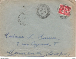 Lettre De 1934 De Baignes Sainte Radegonde Pour Marmande, Type Paix - 1921-1960: Moderne