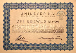 Optiebewijs Unilever N.V. Te Rotterdam 1937 - Autres & Non Classés