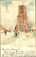 Artiste Lithographie Cassiers, H., Woudrichem Nordbrabant Niederlande, Teilansicht Im Winter, Turm - Autres & Non Classés