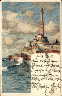 Artiste Lithographie Wielandt, Manuel, Genova Genua Ligurien, Küste, Leuchtturm - Autres & Non Classés