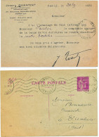 PARIS ENTIER CP 40C PAIX 1935 REPIQUAGE JOSEPH QUENTIN BLD RICHARD LENOIR PARIS XI° - 1932-39 Paz