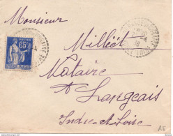 Lettre De 1938 Pour Langeais, Type Paix - 1921-1960: Modern Tijdperk