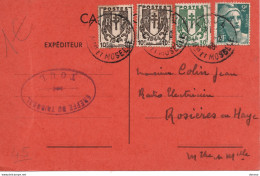 Carte De 1946 Du Greffe Du Tribunal De Toul Pour Rosières En Haye Type Chaînes Brisées Et Gandon - 1921-1960: Moderne