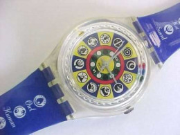 Vintage !! Limited Ediition !! SWISS SWATCH BLUE SYMBOLS DESIGN WRIST WATCH (Unisex) - Watches: Old