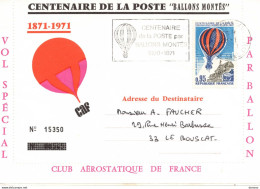 Lettre De 1971 Pour Le Bouscat, Centenaire De La Poste Par Ballons Montés, Club Aérostatique De France - 1961-....