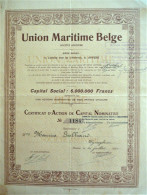 S.A. Union Maritime Belge - Certificat D' Action De Capital  Nominative (1920) Op Naam Van Maurice Geelhand - Scheepsverkeer