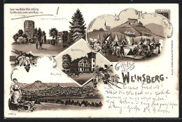 Lithographie Weinsberg, Turm Mit Eingang Der Burg, Kernerhaus, Gesamtansicht Um 1900  - Sonstige & Ohne Zuordnung