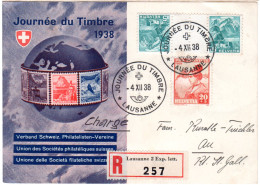 Schweiz 1938, Kehrdruck 5 C+20 C. Pro Juventute Auf Karte Zum Tag Der Briefmarke - Lettres & Documents