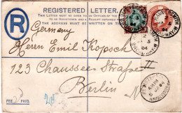 GB 1904, 4d Zusatzfr. Auf Einschreiben Ganzsache Brief N. Deutschland - Andere & Zonder Classificatie