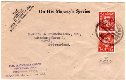 GB, Paar 1 1/2d M. Symbol-perfin Auf On His Majesty Service Brief I.d. Schweiz - Autres & Non Classés