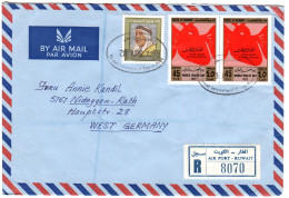 Kuwait 1972, 50+2x45 F. World Health Day Auf Luftpost Reko Brief N. Deutschland - Sonstige - Asien