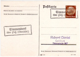 DR, Landpost Stpl. TIMMENDORF über Pleß Als Entwerter Auf Karte M. 3 Pf. - Covers & Documents