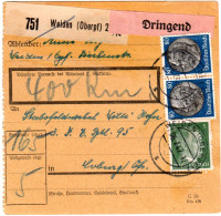 DR 1942, 5+Paar 80 Pf. Auf Wert Paketkarte V. Weiden M. Extragebühr F. DRINGEND - Briefe U. Dokumente