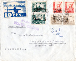 Spanien 1937, 6 Marken + 10 C. Winterhilfe Auf Einschreiben Brief V. Valladolid - Briefe U. Dokumente