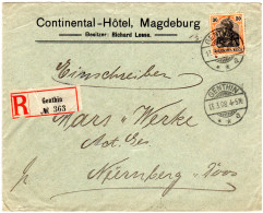 DR 1908, EF 30 Pf. Germania Auf Hotel Brief V. Genthin N. Nürnberg - Brieven En Documenten