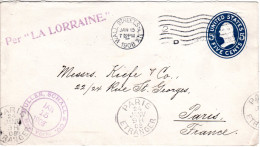 USA 1908, Schiff Stpl. Per "La LORRAINE." Auf 5 C. Ganzsache V. NY N. Frankreich - Other & Unclassified