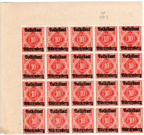 Württemberg D 138, 10 Pf. Volksstaat, Bogenteil M. 20 Marken Inkl. Plattenfehler - Mint