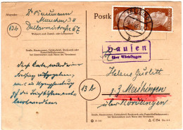 DR 1945, Landpost Stpl. HAUSEN über Nördlingen Auf Nachsende Karte V. Freising - Covers & Documents