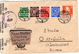 1947, 5+10+12+25+24 Pf. Auf Zensur Brief V. Flensburg I.d. Schweiz - Storia Postale