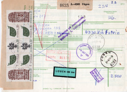 Österreich 1971, Paketkarte V. FÜGEN M. Schweden Nachporto U. Postformular - Cartas & Documentos