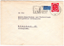 BRD 1952, Zoo-Werbestempel V. Stuttgart M. Abb. Elefant Auf Brief M. 20 Pf. - Storia Postale