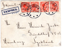 Dänemark 1919, MeF 4x10 öre Auf Express Brief V. BANDHOLM N. Deutschland - Sonstige & Ohne Zuordnung