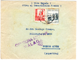 Spanien 1937, 30 C.+ 5 C. Pro Malaga Auf Zensur Brief V. Malaga N. Argentinien - Storia Postale