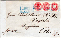 Preussen 1867, 3x1 Sgr. Auf Brief M. Blauem R 3 Berlin Post-Exp. 8 N. Köln. - Storia Postale
