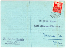 SBZ 1949, EF 30 Pf. Engels Auf Karte V. Berlin-Pankow I.d. Schweiz - Lettres & Documents