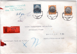 DR 1941, 4+2x100 Pf. Auf Portorichtigem Ostmark Wertbrief V. Wien N. Berlin - Cartas & Documentos