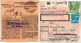 1948, Untermagerbein über Nördlingen, Landpost Stpl. Rücks. Auf Paketkarte  - Cartas & Documentos