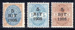 Dänisch Westindien, DWI, Kpl. Postfrische Ausgabe V. 3 Überdruckwerten 1905.  - Antilles