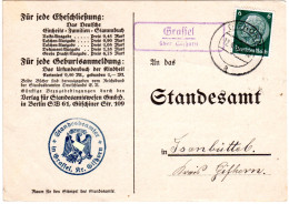 DR 1936, Landpost Stpl. GRASSEL über Gifhorn Auf Standesbeamten Karte M. 6 Pf. - Cartas & Documentos