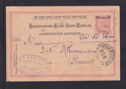 1892 - 20 P. Überdruck-Ganzsache Nach Bukarest - Oriente Austriaco