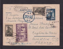 1946 - 1,50 Zl. Ganzsache Mit Zufrankatur Als Einschreiben Ab Warschau Nach Frankreich - Covers & Documents