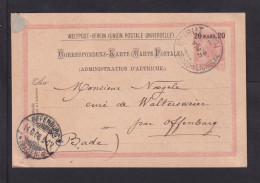 1898 - 20 P. Überdruck-Ganzsache Ab BEIRUT Nach Offenburg - Levant Autrichien